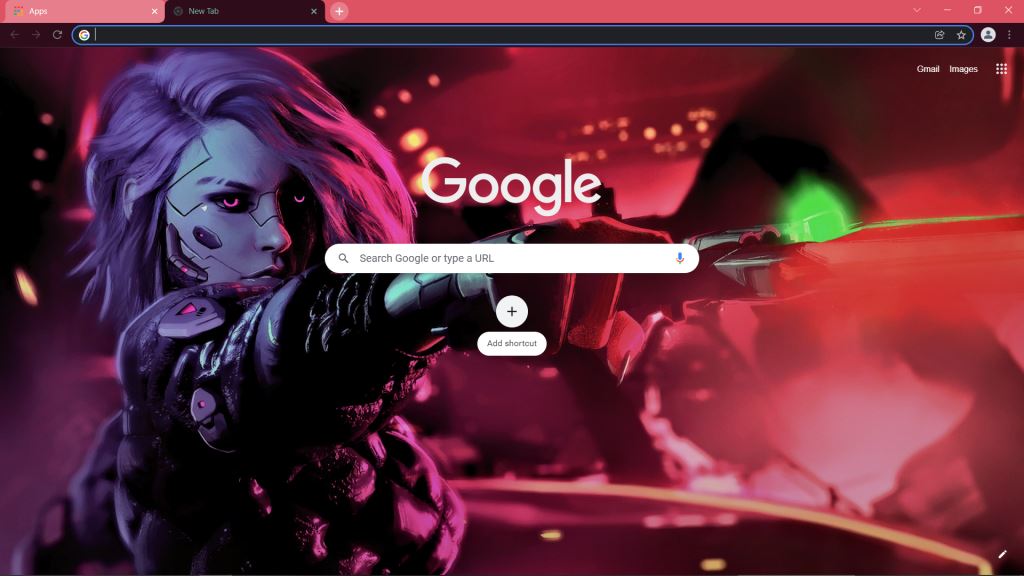 Cyborg Girl with a Gun (Cyberpunk) Theme for Google Chrome